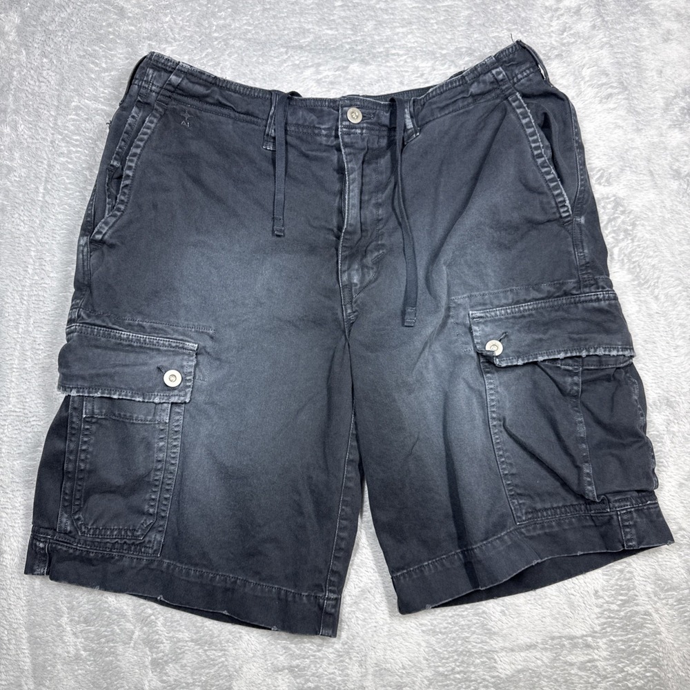 American Eagle Cargo Shorts Mens 32 Black Military Paratrooper Distressed Faded